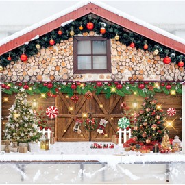 Christmas Garage Door Decorations Cover Banner Backdrop,Winter Holiday Garage Door Cover Banner,Barn Xmas Tree Gift Large 7x16ft Merry Christmas Garage Door Banner for Xmas Outdoor Holiday Decorations