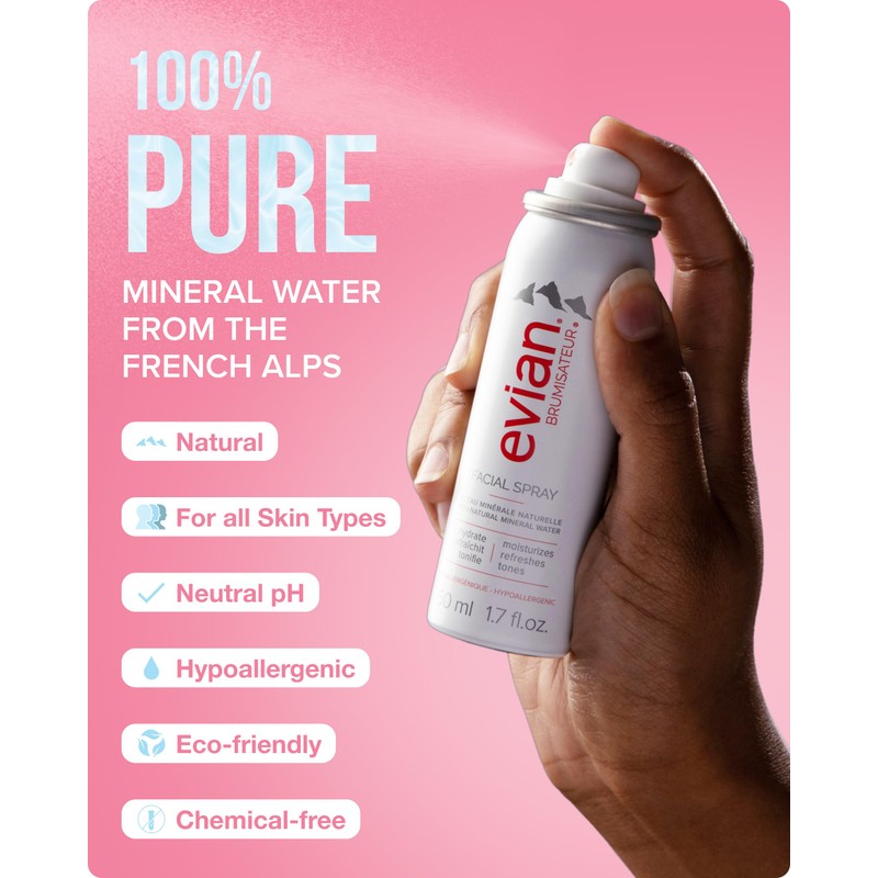 Evian Facial Spray 1.7 oz Travel 6-Pack - Hydrating Mineral