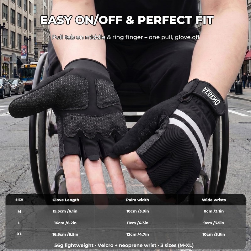 Aegend Wheelchair Gloves for Larger Hands, Anti-Slip & Durable Half-Finger