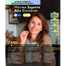 Bisglicinato de Zinc Quelado | 4x veces Mayor absorción | con Cúrcuma y vitamina C | 100 Cápsulas