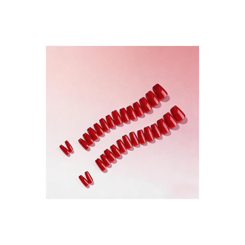 SXVME Uñas postizas cortas con pegamento, diseño ataúd rojo, brillantes,