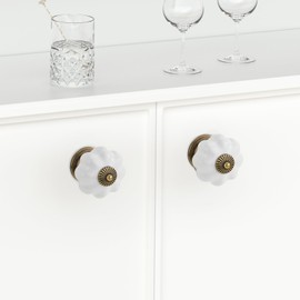 ELEBUILD 12 Pack, Ceramic Cabinet Knobs, Classic White Vintage Cupboard Pulls with Mounting Screws, Decorative Antique Handles for Furniture, Kitchen, Dresser, Wardrobe, Door, Office