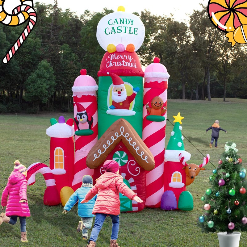 Hioasis 10 FT Christmas Inflatable Decorations,Gaint Candy Castle Inflatable with