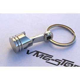 VmG-Store Engine Piston Chrome Key Fob 3D Chrome Engine Key Tuning Car Rim, Silver or grey