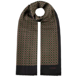 Stetson Allover Dots Wool Scarf Men's with Fringes Autumn Winter Winter, black