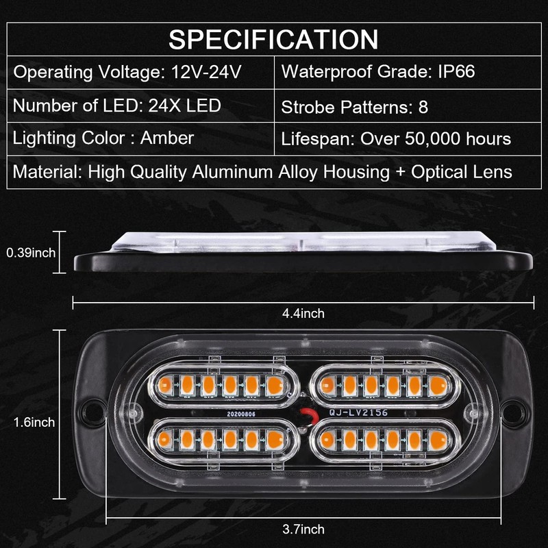 LINKITOM 4pcs Ultra Slim Sync Feature 24-LED Car Truck Surface