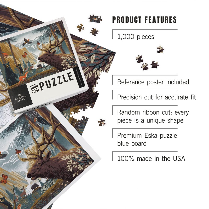 Lantern Press 1000 Piece Jigsaw Puzzle, Wildlife Utopia, Forest