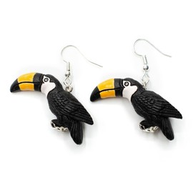 Miniblings Toucan Earrings Pendant Bird Animal Exotic Ceramic 40 mm – Handmade Fashion Jewellery I Earrings Silver Plated, Ceramic