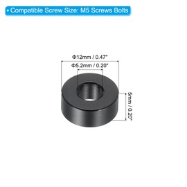 PATIKIL M5 Aluminum Spacers Set of 6 Aluminum 5.2mm ID x 12mm OD x 5mm Length for 1/5" or M5 Screw Bolts, Black