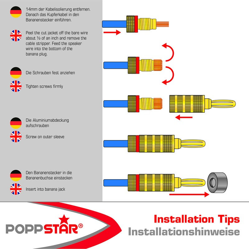 Poppstar 20x High End Banana Plug (3-piece plug), Bananas for