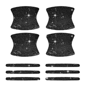 MUQIDA 10PCS Bling Car Door Handle Protectors, Rhinestones Door Bowl Sticker Anti-Scratch Handle Paint Guard, Glitter Crystal Scratch Cover Reflective Decor for Auto Doors Handles (Black)
