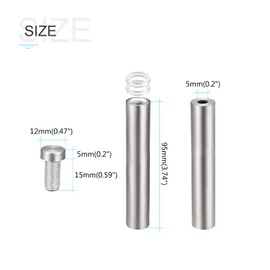 METALLIXITY Drawing Spacer Screws (12 x 100 mm) 9 Pieces Stainless Steel Advertising Screws Glass Acrylic Nails - for Picture Frame Signs Display