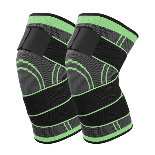 Knee Support Pack of 2 Sports Knee Support with Adjustable Straps Men Women Knee Sleeve for Knee Pain, Meniscus Tear, Arthritis, Tendonitis, Running, Climbing, Weights (XL, Green)