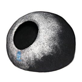 Durkha Felt Cat Cave Bed, Handmade Covered Cat Bed Cave, Wooly Cave for Cats, Dome Shaped Cat Pod, Cat Beds & Furniture, Felt Cat Beds for Indoor Cats (Black and White)