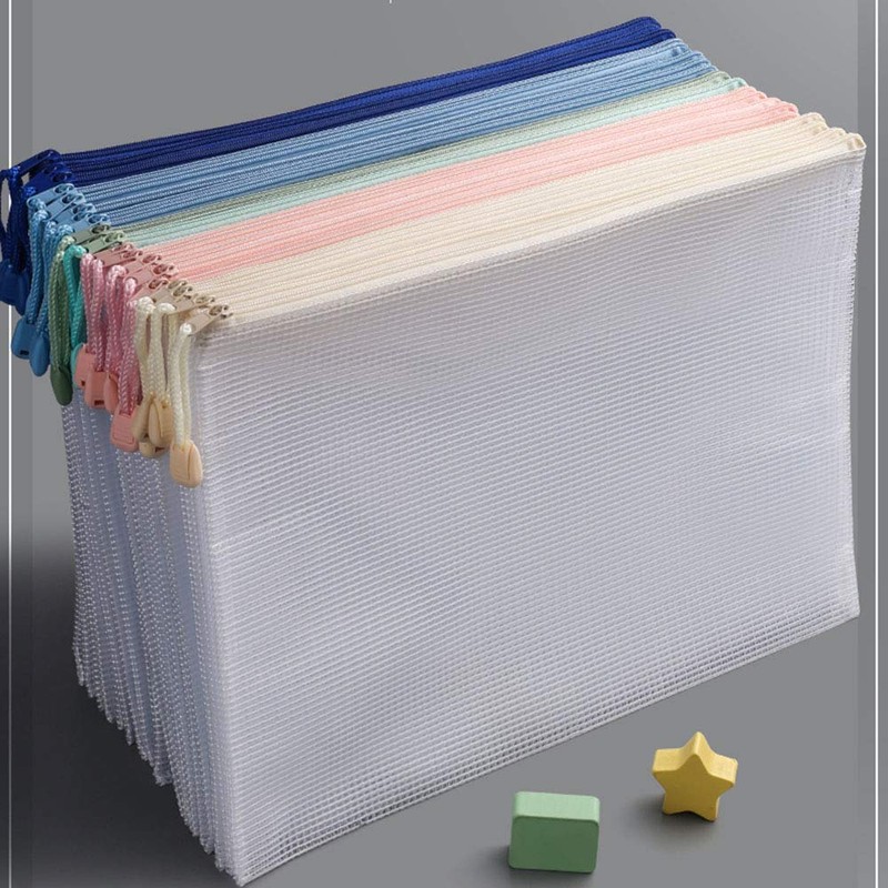 Zippered File Bags, A4, 20 Pieces, PVC Zippered Mesh Case,