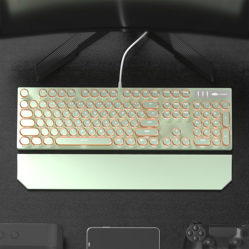 Camiysn Typewriter Style Mechanical Gaming Keyboard, Green Retro Punk Gaming