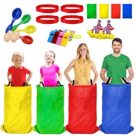 Potato Sack Race Bags - 32PCS Outdoor Games Sack Race Bags for Adults and Kids,3 Legged Race Bands,Egg Spoon Relay Race,Bean Bag Toss,Party Games for Kids,Field Day Games for Adults