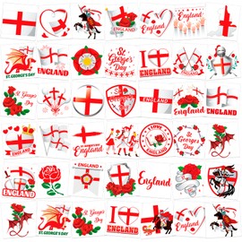 DPKOW 72pcs England Temporary Tattoos St. George's Day Accessories, Waterproof England Flag Temporary Tattoos Tudor Rose I Love England Tattoos for England Party Favours St. George's Day Decorations