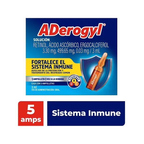 ADerogyl Multivitamínico 5 Ampolletas de 3 ml. Con Vitaminas A,