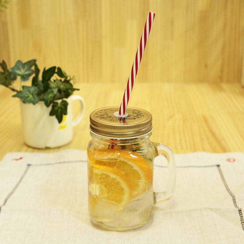 Glass Drink Jar 13.8 fl oz (380 ml) with Straw,