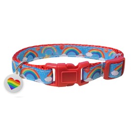 Spoilt Rotten Pets Rainbow Clouds Cat Collar & Matching Do Not Feed Microchipped Tag UK Made Bell & Safety Buckle