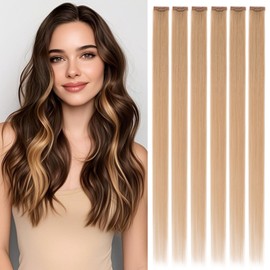 Rich Choices Clip in Hair Extensions Human Hair 6Pcs Blonde Hair Extensions Clip in Straight Remy Hair Highlights (44g 18 Inch)