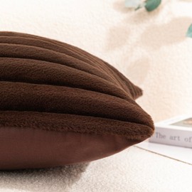 Uhomy Faux Fur Plush Throw Pillow Covers 12“ x20” Pack of 2 Luxury Super Soft Coffee Brown Fluffy Striped Decorative Pillow Covers for Sofa, Bed, Couch, Living Room Coffee Brown 30x50 cm