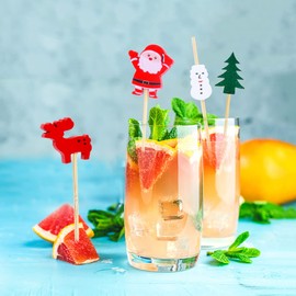100 Pcs Christmas Cocktail Picks, Appetizer Decorative Toothpicks, Fruits Picks Toothpicks Skewers for Christmas Cupcake Toppers Decorations, Drink Fruit Desser, Party Food