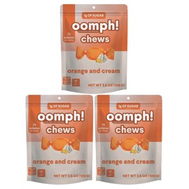 Oomph! Sweets Orange & Cream Low Sugar Taffy, High Fiber Vegan Candy, Low Carb, Low Calorie Snack, Keto-Friendly, Gluten Free Dessert (3-Pack)