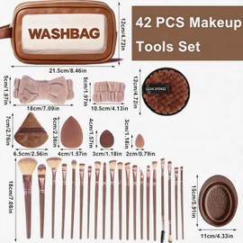 42 Piezas Set de Brochas de Maquillaje Profesional Completo, Juego de Brochas para Maquillar Ojos Mejillas y Rostro, Regalar para Christmas, Valentine's Day (Marrón 42 PCS)