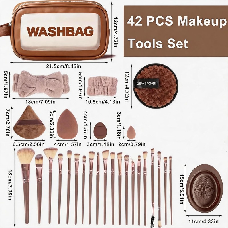 42 Piezas Set de Brochas de Maquillaje Profesional Completo, Juego
