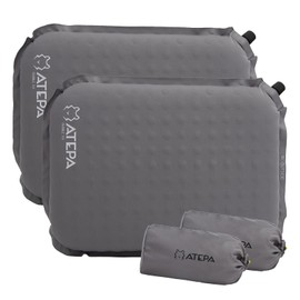 ATEPA Inflatable Stadium Seat Cushion, Self-Inflating Memory Foam Stadium Seats Bleacher Seat Chair Cushion Pad for Airplane Travel Backpacking Sports Events, Grey 2Pack