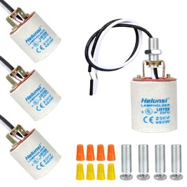 E26 E27 Ceramic Light Socket, Helunsi Medium Base Porcelain Lamp Holder, Ceramic Light Bulb Socket with 12" Wire Lead, Medium Base Lampholder for Incandescent Led Light Bulbs Replacement (Pack of 4)