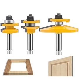 LEATBUY 1/2-Inch Shank Router Bit Set 3 PCS, Round Over Raised Panel Cabinet Door Ogee Rail and Stile Router Bits, Woodworking Wood Cutter, Wood Carbide Groove Tongue Milling Tool(1/4-Double)