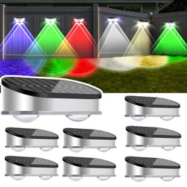 Akavdou 8 Pack Solar Fence Lights Outdoor Waterproof Stainless Steel Led Solar Lights Outdoor Post Deck Light 9 Modes RGB Color Changing Garden Step Light Solar Powered for Backyard Wall Patio