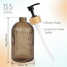 Ulable Amber Glass Soap Dispenser with Pump, 2 Pack 13.5oz Vertical Stripe Design Hand Soap Dispenser for Hand Wash, Dish Wash, Elegant Dispenser for Bathroom and Kitchen