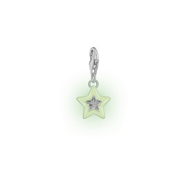 THOMAS SABO Women's Charm Pendant Star with White Stones and White Cold Enamel 925 Sterling Silver Cold Enamel 2044-041-14, Sterling silver, Cubic Zirconia