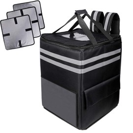 cherrboll XXL Insulated Pizza Delivery Backpack, Thermal Food Delivery Bag with 3 Dividers, Reusable Cooler Backpack for Bicycle Transport