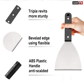 Grill Griddle Scraper Set of 2, Leonyo Stainless Steel Metal Grill Scraper Tool for Flat Top Teppanyaki BBQ, Versatile Scraper for Dough Pancake Pizza Home Baking Cooking, Slant Edge & Dishwasher Safe