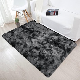 TENNOLA Soft Fluffy Area Rug for Bedroom Tie Dye Black 3x5 ft Fuzzy Shaggy Carpet Plush Furry Rug for Living Room Indoor Floor Rug Non-Slip Bottom Kids Girls Boys Home Decor Aesthetic Dorm Nursery