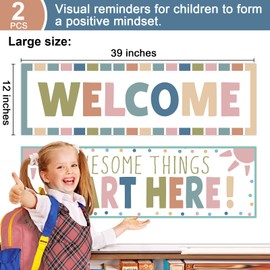 Boho Welcome Classroom Decorations Colorful Rainbow Awesome Things Start Here Bulletin Board Decor Pastel Welcome Banner Poster for Pre Elementary Middle School Wall Signs Supplies Teachers Kids