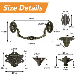 MOROBOR Jewelry Box Antique Lock Latch Hasp Hinges Handle Box Corner Protectors Kit for DIY Jewelry Box Bronze, Wood Case Jewelry Chest Storage Box Feet Leg Corner Protector, Box not Included