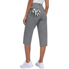 MoFiz Women's Capri Pants with Pockets Lightweight Hiking Golf Capris Summer Quick Dry Elastic Waist Capris Light Grey M
