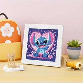 5D Diamond Painting Children with Frame, DIY Stitch Diamond Painting Set, Birthday Gift Diamond Painting Boys and Girls Adults, Pictures Arts Craft for Home Wall Decor Cartoon Mosaic Making