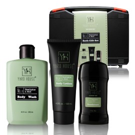Yard House Mens Skincare Gift Set – Eucalyptus & Mint Body Wash, Lotion & Deodorant in Travel Case – Premium Grooming Kit for Men – Fathers Day Birthday Christmas Gift Idea
