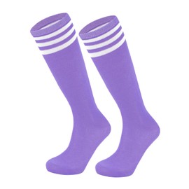 Kids Soccer Socks Toddler Baseball Softball Socks Soft Youth Athletic Socks for Boys Girls Knee High Socks 1 Pair Light Purple White 6-9 Years