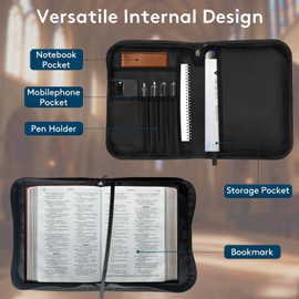 Bible Cover for Women Large PU Leather Zippered Bible Case with Handle and Christian Biblical 4-13 Design, Christian Bible Bag for Girls & Women, Cover Fits Standard 9.5"x7.5"x2.3" Bible