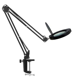 15X Magnifying Glass Desk Lamp with Clamp, Real Glass Lens, 84 LEDs, 5 Color Modes Dimmable, Led Lamp Magnifier with Dust Cover, USB Charger, Clean Cloth, Ideal Gift for Seniors, Crafters, Hobbyists