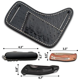 Leather Sheath for Folding Knife - EDC Belt Holster for Folding Pocket Knife, Handcrafted Leather Holder for Pocket Knives, Compact EDC Tools Carrier for Camping and Outdoor Activities (Black)