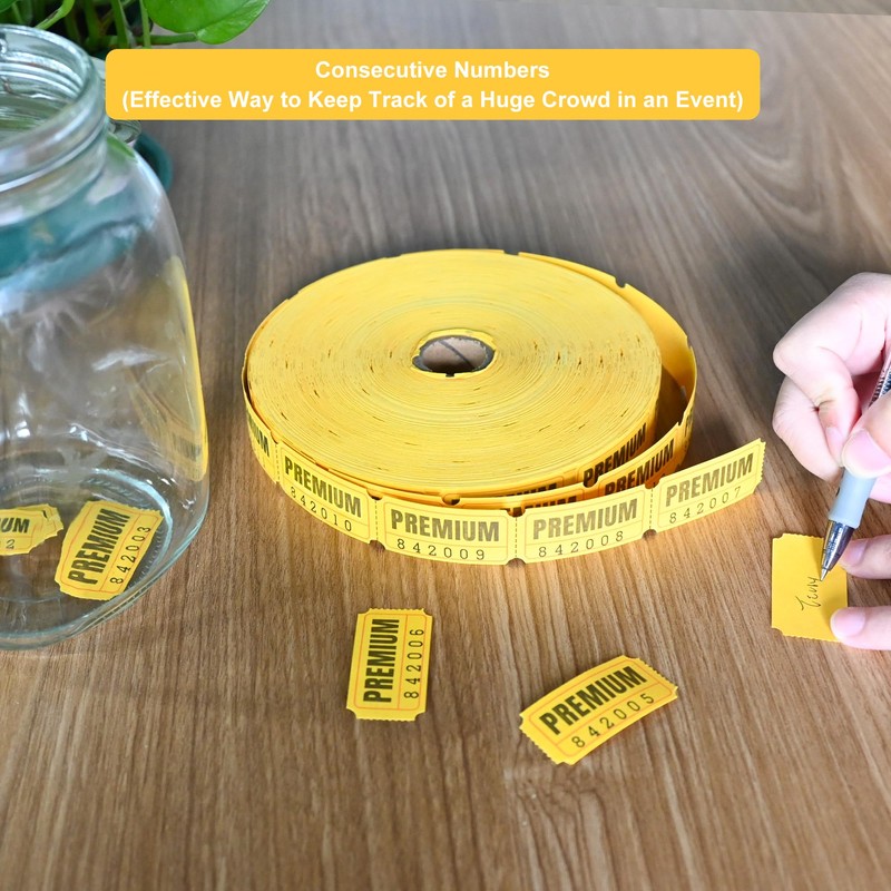 L LIKED Premium Raffle Tickets, Yellow, 1 Roll of 2000,